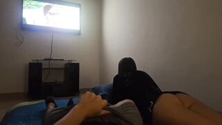 My stepsister and I watch a movie when we are alone at home, she ends up with my cock in her mouth