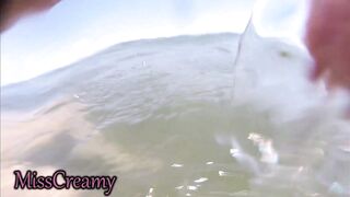 We Got Caught! My Teacher Handjobs My Cock Underwater on Nude Beach Public Sex