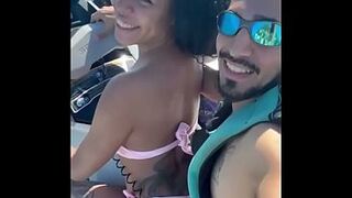 Young slut left her husband on the beach and had sex with the instructor on the jet ski.