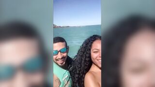 Young slut left her husband on the beach and had sex with the instructor on the jet ski.
